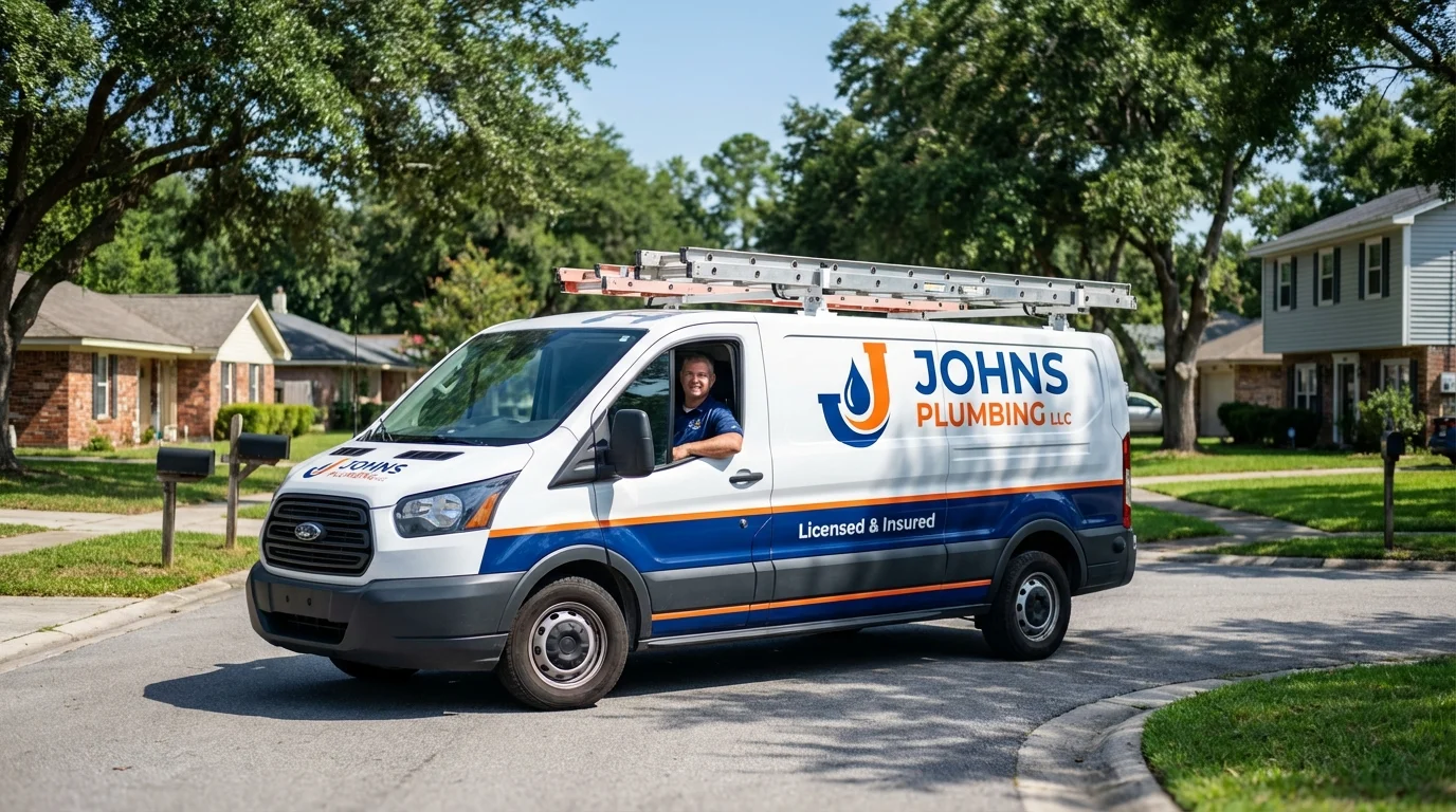 Johns Plumbing LLC service van in Hampshire, IL