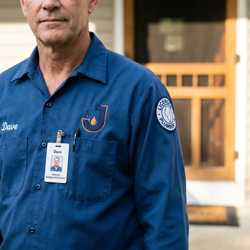 Licensed plumber showing ID badge in Hampshire, IL