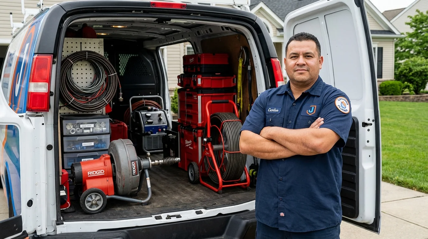 Professional drain cleaning equipment and Johns Plumbing LLC plumber in Hampshire