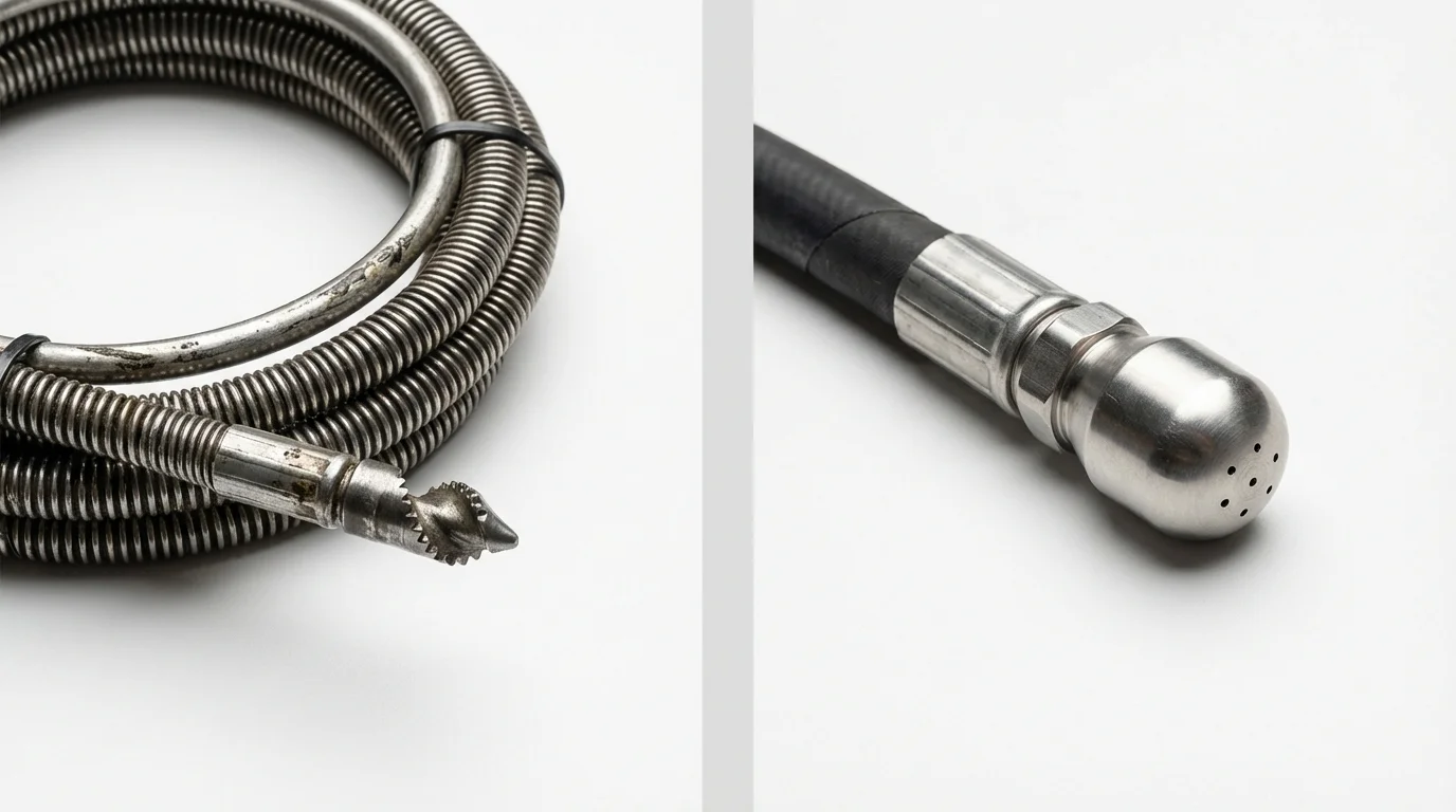 Drain snake cable and hydro jetting nozzle used for drain cleaning in Hampshire, IL