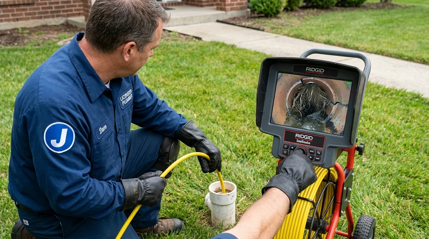 Sewer camera inspection being performed by Johns Plumbing LLC in Hampshire
