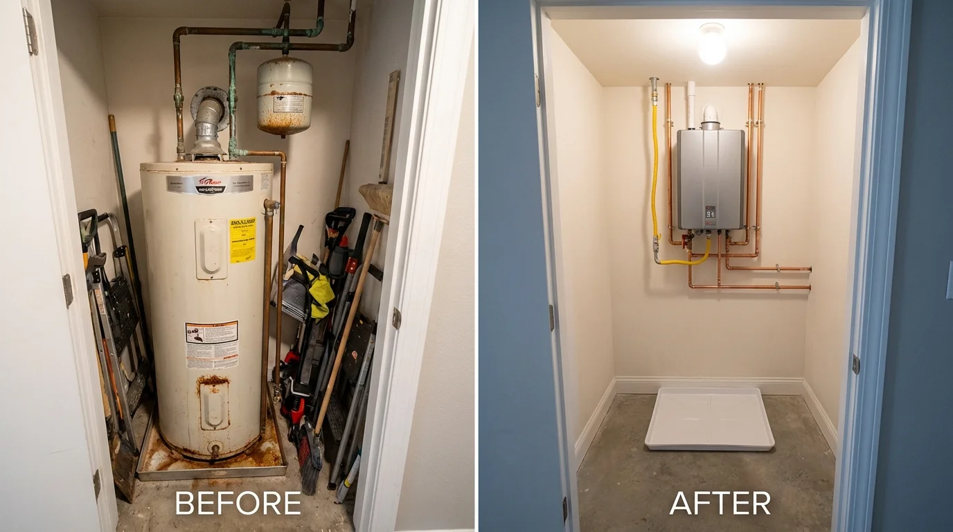 Tank water heater versus wall-mounted tankless unit comparison for Hampshire, IL homeowners